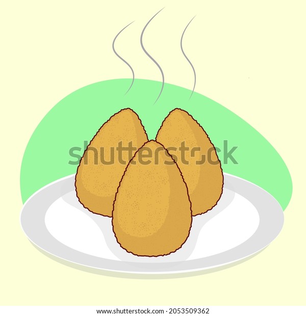 Vektor Stok Coxinha Traditional Brazilian Food Vector Three Tanpa