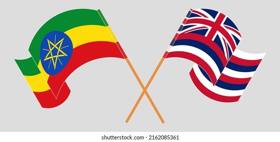 Crossed Flags Ethiopia State Hawaii Official Stock Vector Royalty Free