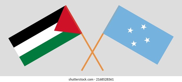 Crossed Flags Palestine Micronesia Official Colors Stock Vector