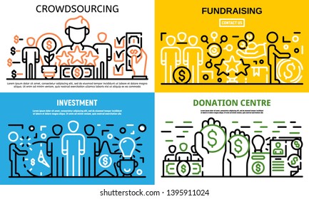 Crowdfunding Idea Banner Set Outline Set Stock Vector Royalty Free