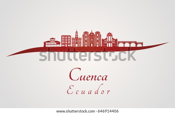 Cuenca Ec Skyline Red Gray Background Stock Vector Royalty Free