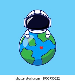 Cute Astronaut Working Laptop On Earth Stock Vector Royalty Free