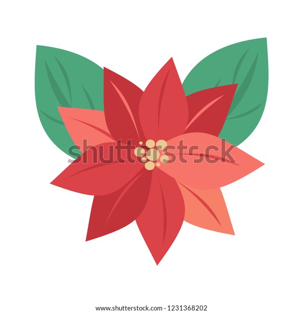 Cute Cartoon Christmas Flower Poinsettia Vector Immagine Vettoriale