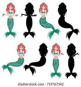 Cute Cartoon Mermaid Red Hair Green Stock Vector Royalty Free