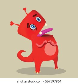 Cute Cartoon Red Monster Vector Illustration Stock Vector Royalty Free