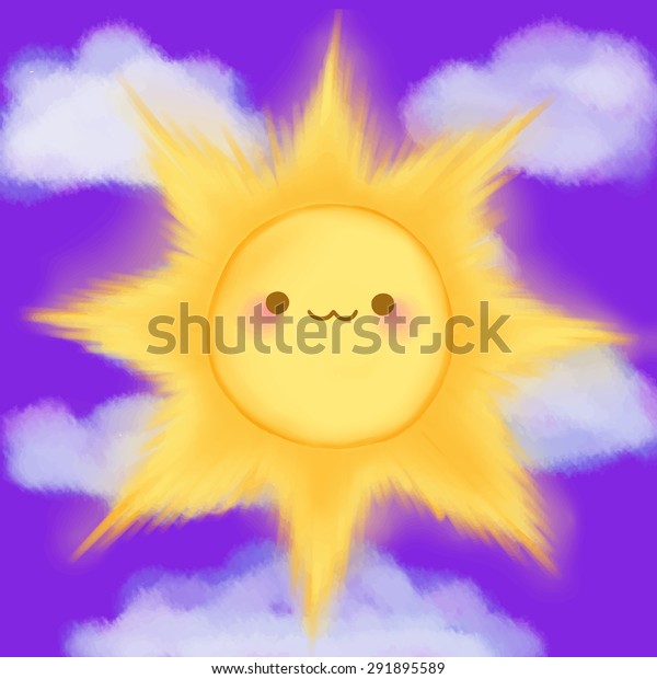 Cute Cartoon Smiling Sun Clouds Sky Stock Vector Royalty Free