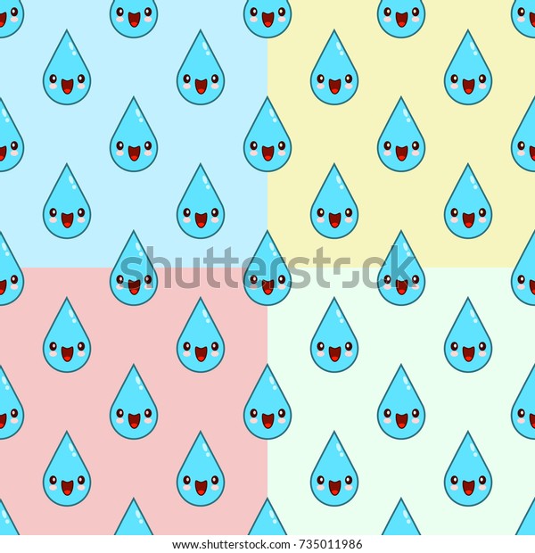 Cute Cartoon Water Drop Characters Seamless Stock Vector Royalty Free