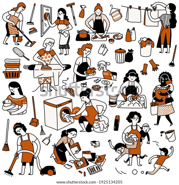 Cute Character Doodle Set Very Busy Stock Vector Royalty Free