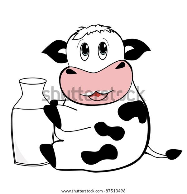 Cute Cow Drinking Milk Vector Stock Vector Royalty Free