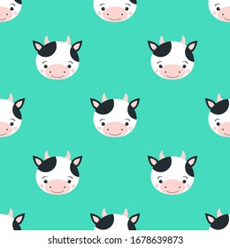 Cute Cow Seamless Pattern Funny Cartoon Stock Vector Royalty Free