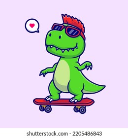 Cute Dino Playing Skateboard Cartoon Vector Stock Vector Royalty Free