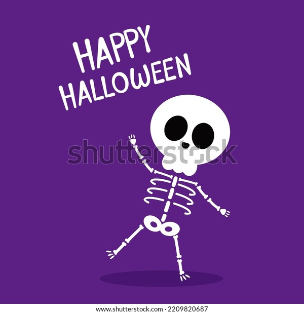 Cute Halloween Skeleton Cartoon Skeleton Halloween Stock Vector