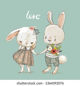 Cute Hares Couple Stock Vector Royalty Free Shutterstock