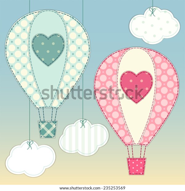 Cute Hot Air Balloons Retro Fabric Stock Vector Royalty Free