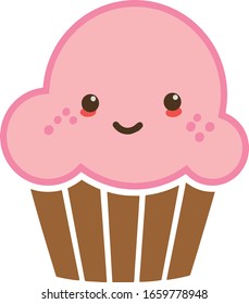 Cute Kawaii Cupcake Vector Illustration Stock Vector Royalty Free