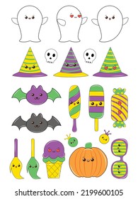 Cute Kawaii Halloween Character Set Halloween Stock Vector Royalty