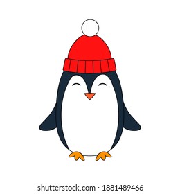 Cute Penguin Wearing Winter Hat Flat Stock Vector Royalty Free