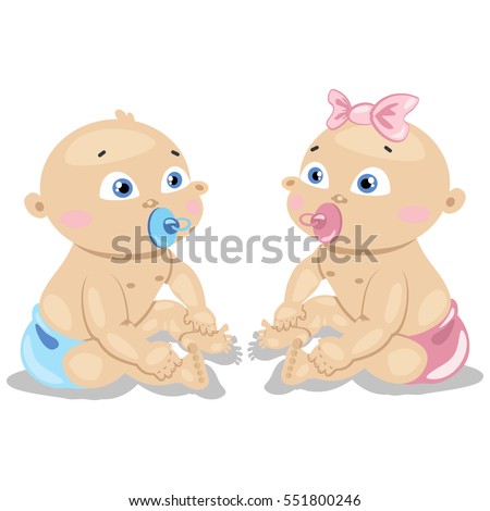 Cute Twins Baby Boy Girl Blue Stock Vector Royalty Free 551800246