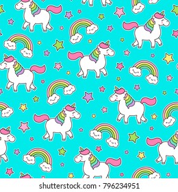 Cute Unicorn Rainbow Seamless Pattern Star Vetor Stock Livre De