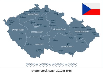 Czech Republic Map Flag High Detailed Stock Vector Royalty Free