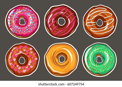 Decorative Hand Drawn Donuts Different Colorful Vector De Stock Libre