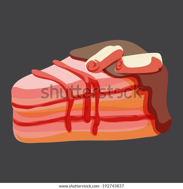 Delicious Piece Strawberry Cake Vector Illustration Stock Vector