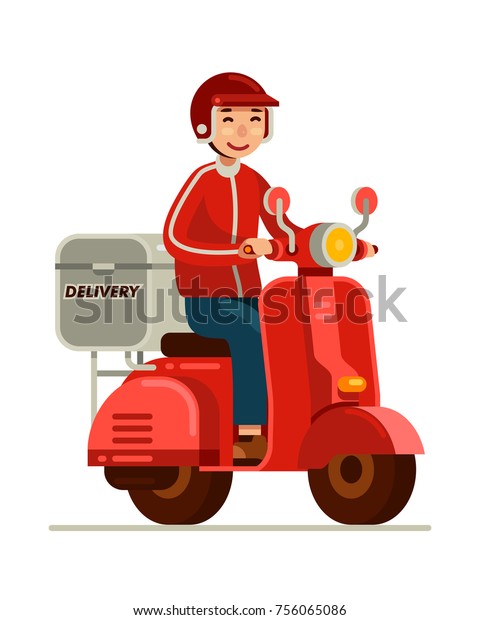 Delivery Man Riding Red Scooter Motor Stock Vector Royalty Free