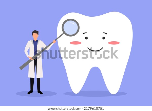 Vektor Stok Dentist Standing White Healthy Tooth Cartoon Tanpa Royalti