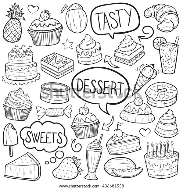 Desserts Sweets Doodle Icons Hand Drawn Stock Vector Royalty Free