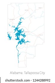 Detailed Map Tallapoosa County Alabama Usa Stock Vector Royalty Free