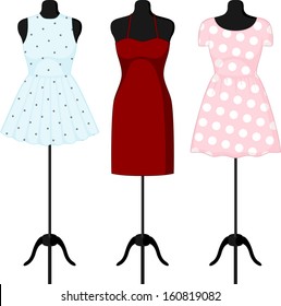 Different Dresses On Mannequin Vector Illustrationのベクター画像素材ロイヤリティフリー