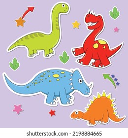 Different Kinds Dinosaurs Sticker Set Design Stock Vector Royalty Free