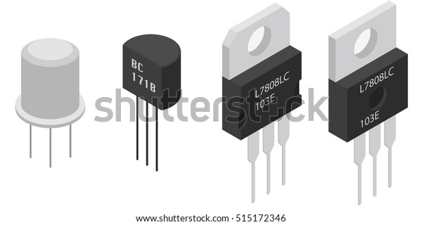 Diferentes transistores en vista isométrica Isomtric vector de stock