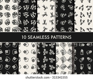 Cute Cartoon Doodle Hipster Seamless Pattern Stock Vector Royalty Free