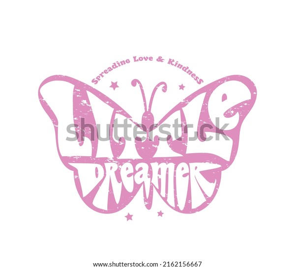 Dreamer Slogan Text Pink Butterfly Drawing Stock Vector Royalty Free