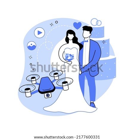 Drone filming isolated cartoon vector illustrations. Video maker filming wedding with drone, small business, creative profession, self-employed man, freelance job, aero shooting vector cartoon.