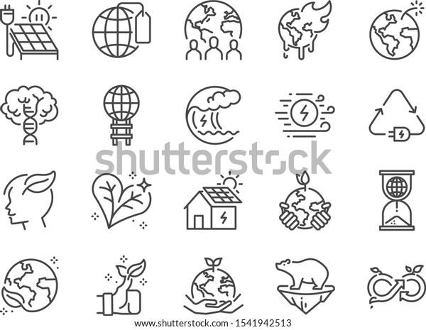 Ecology Line Icon Set Included Icons Stock Vector Royalty Free