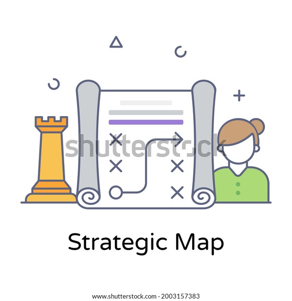 Editable Flat Outline Design Strategic Map Stock Vector Royalty Free