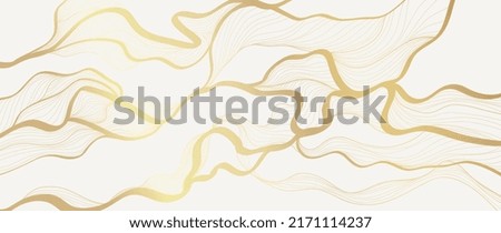 Elegant abstract line art on white background. Luxury hand drawn with gold wavy line and watercolor. Shining wave line design for wallpaper, banner, prints, covers, wall art, home decor.