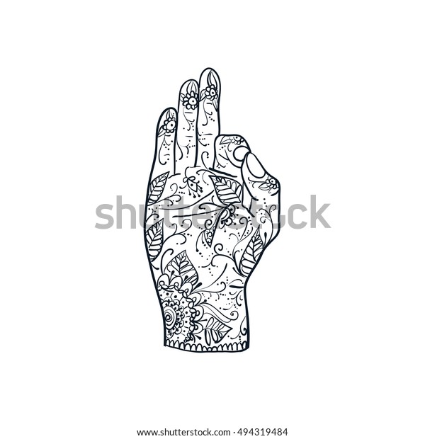 Element Yoga Jnana Mudra Hands Mehndi Stock Vector Royalty Free