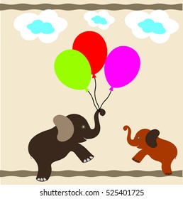 Elephant Vector Background Elephant Flying Balloons Stock Vector