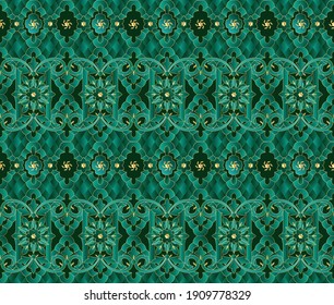 Emerald Arabesque Stylization Oriental Patterns Ornaments Stock Vector