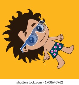 Emoticon Sunbathing Boy That Wearing Dark Stock Vector Royalty Free