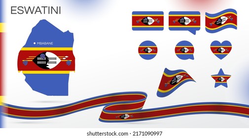 Eswatini Swaziland Flags Set Various Designs Stock Vector Royalty Free