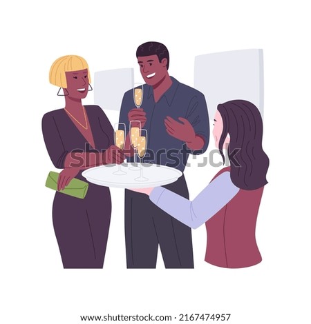 Exhibition opening isolated cartoon vector illustrations. Couple taking a glass of champagne at the exhibition, visiting gallery, museum of modern art opening, welcome drink vector cartoon.
