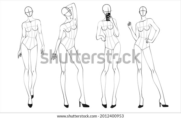 Fashion Figure Ten Heads Design Template Stock Vector Royalty Free