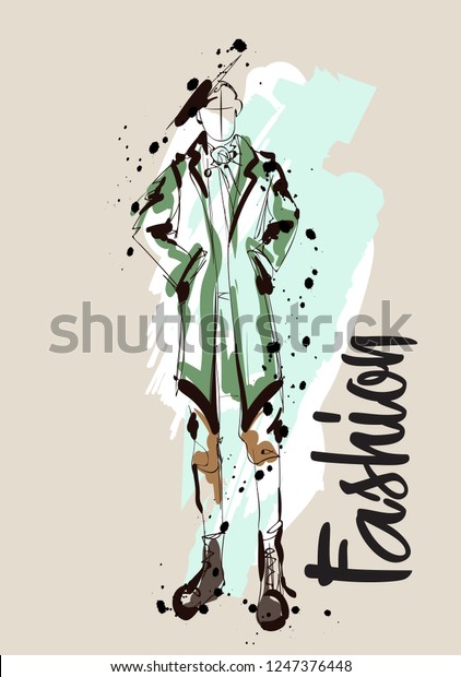 Fashion Men Sketch Fashion Illustration Drawing Stock Vector Royalty