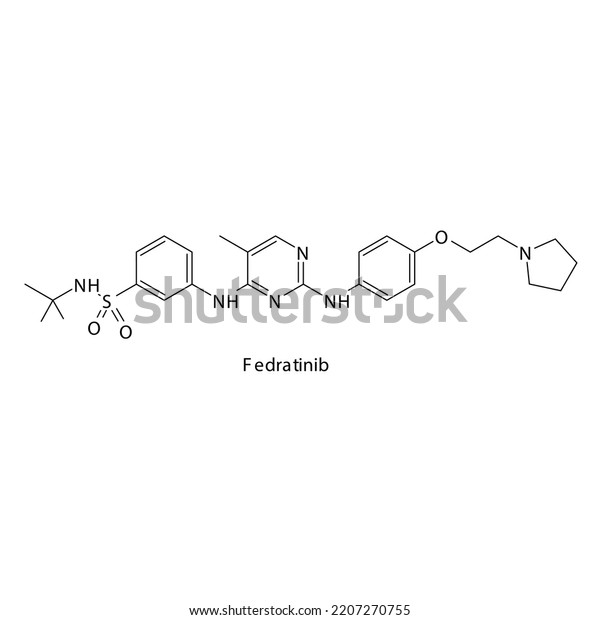 Fedratinib Molecule Flat Skeletal Structure Tyrosine 库存矢量图免版税