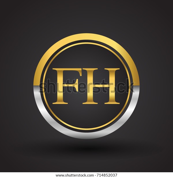 Fh Letter Logo Circle Gold Silver Stock Vector Royalty Free