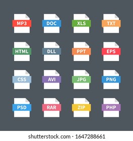 File Formats Flat Icons Set White Stock Vector Royalty Free 1212432478